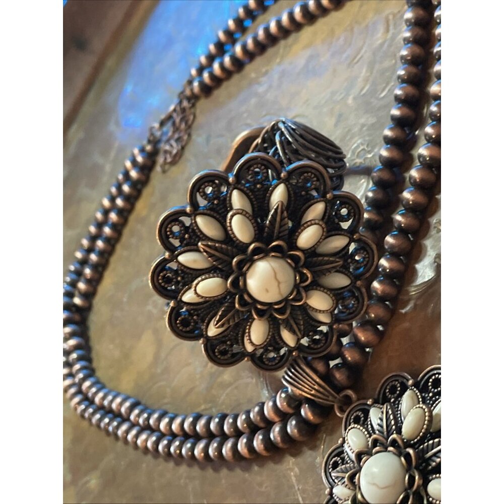 Rose Western Star Copper White Fall Necklace Earring Bracelet Ring SET Southwest - Picture 10 of 16